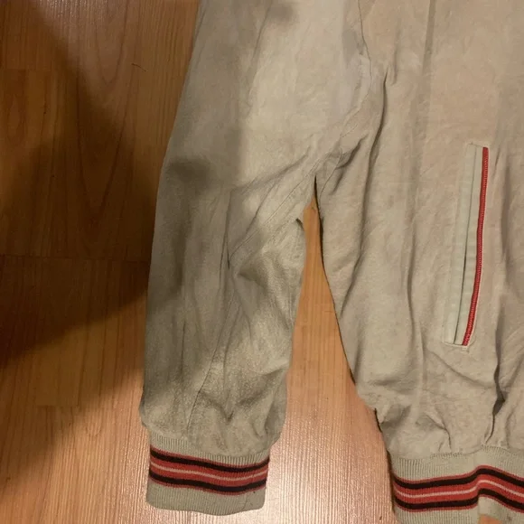 Grey Leather Jacket with Red Accents